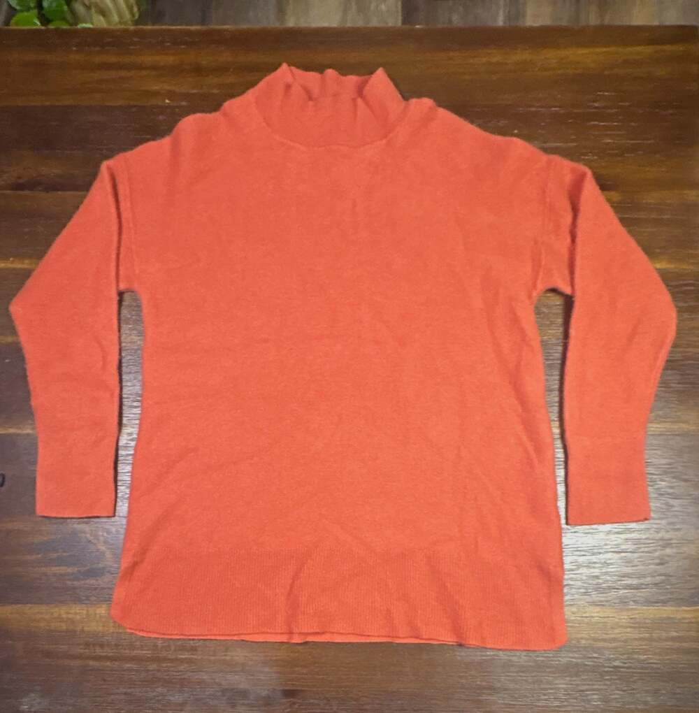L.L.Bean Womens Large 100% Recycled Cashmere Mock Neck Sweater Rust Orange